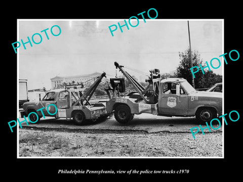 OLD LARGE HISTORIC PHOTO PHILADELPHIA PENNSYLVANIA, THE POLICE TOW TRUCKS c1970