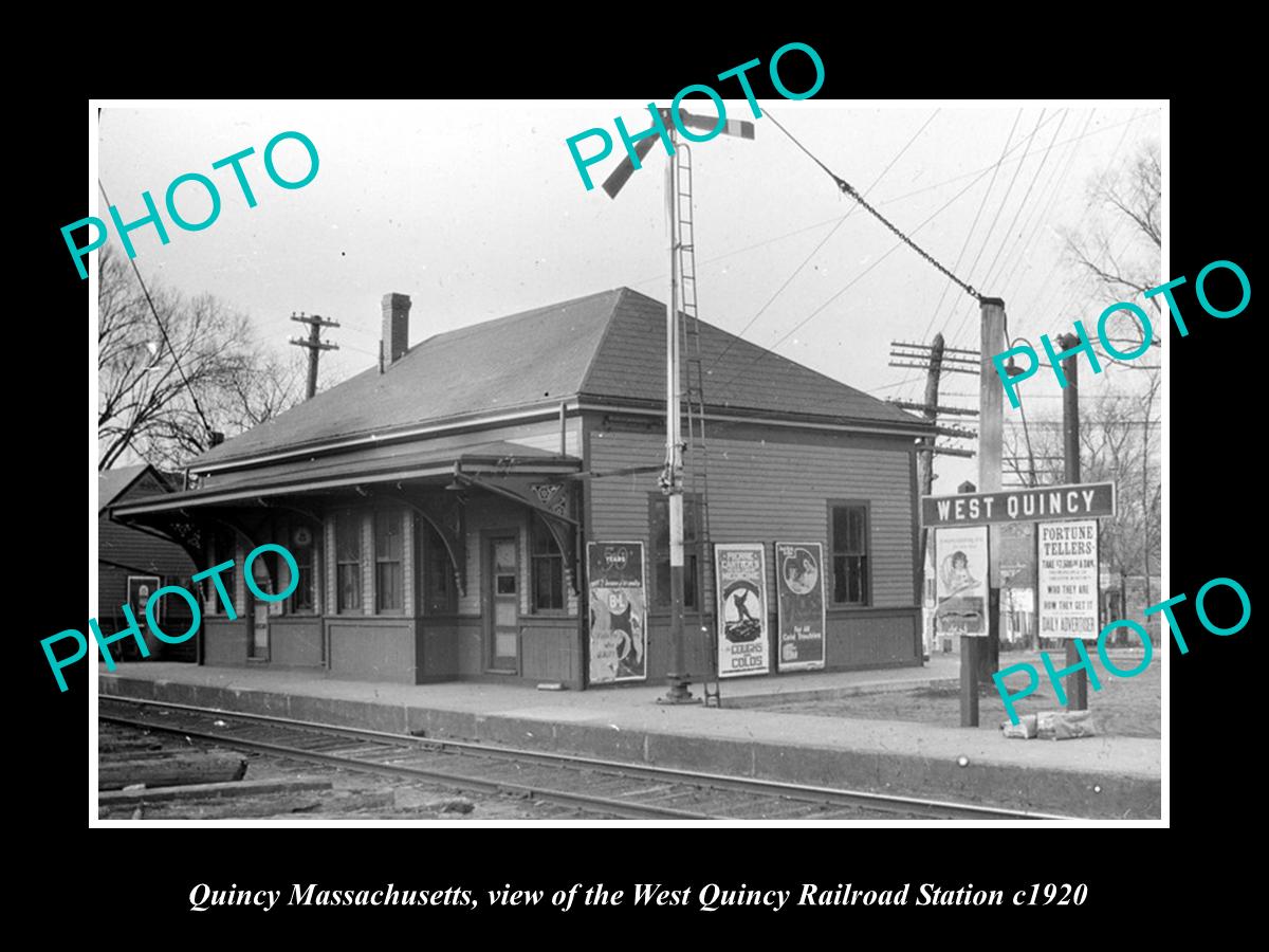 OLD HISTORIC PHOTO OF QUINCY MASSACHUSETTS, WEST QUINCY RAILROAD STATION c1920