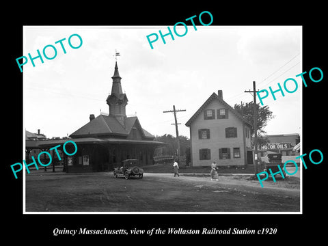 OLD HISTORIC PHOTO OF QUINCY MASSACHUSETTS, THE WOLLASTON RAILROAD STATION c1920