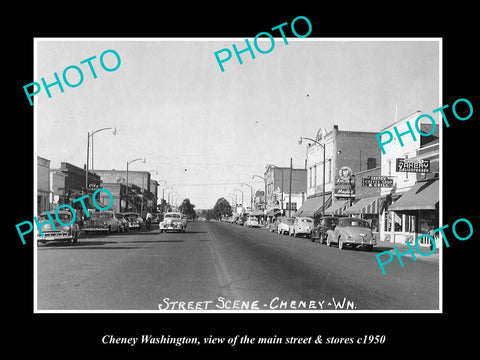 OLD LARGE HISTORIC PHOTO CHENEY WASHINGTON, THE MAIN ST & STORES c1950