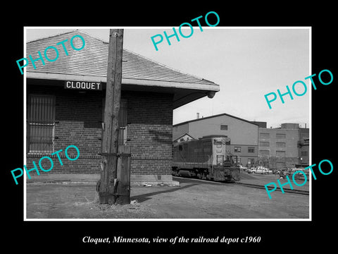 OLD LARGE HISTORIC PHOTO CLOQUET MINNESOTA, THE RAILROAD STATION DEPOT c1960