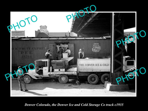 OLD LARGE HISTORIC PHOTO DENVER COLORADO, THE ICE & COLD STORAGE TRUCK c1935