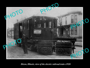 OLD LARGE HISTORIC PHOTO DIXON ILLINOIS, THE ELECTRIC RAILROAD TRAIN c1920