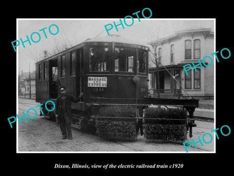 OLD LARGE HISTORIC PHOTO DIXON ILLINOIS, THE ELECTRIC RAILROAD TRAIN c1920