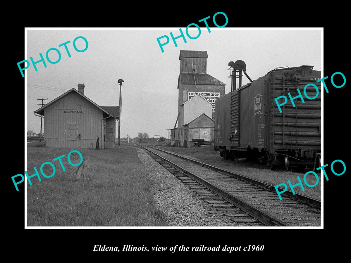 OLD LARGE HISTORIC PHOTO ELDENA ILLINOIS, THE RAILROAD STATION DEPOT c1960