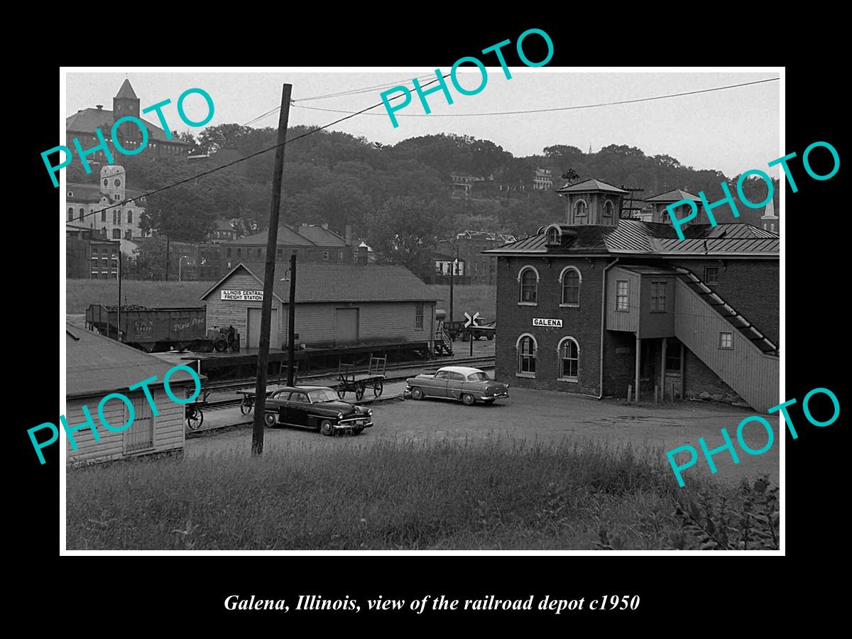 OLD LARGE HISTORIC PHOTO GALENA ILLINOIS, THE RAILROAD STATION DEPOT c1950