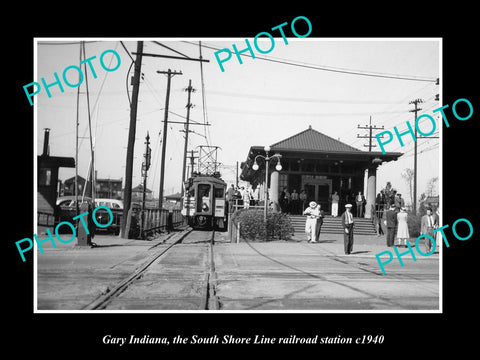 OLD LARGE HISTORIC PHOTO GARY INDIANA, THE SOUTH SHORE LINE RAILROAD DEPOT c1940