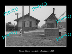 OLD LARGE HISTORIC PHOTO GENOA ILLINOIS, THE RAILROAD STATION DEPOT c1950