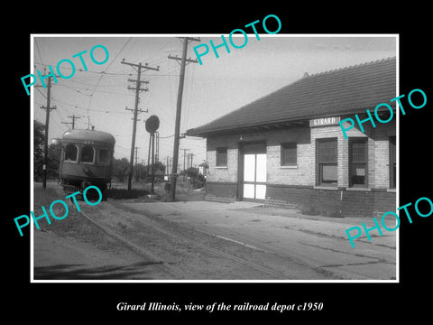 OLD LARGE HISTORIC PHOTO GIRARD ILLINOIS, THE RAILROAD STATION DEPOT c1950