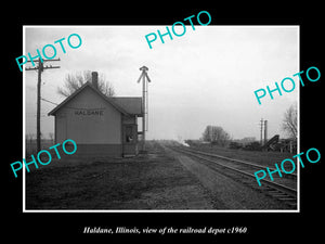 OLD LARGE HISTORIC PHOTO HALDANE ILLINOIS, THE RAILROAD STATION DEPOT c1960