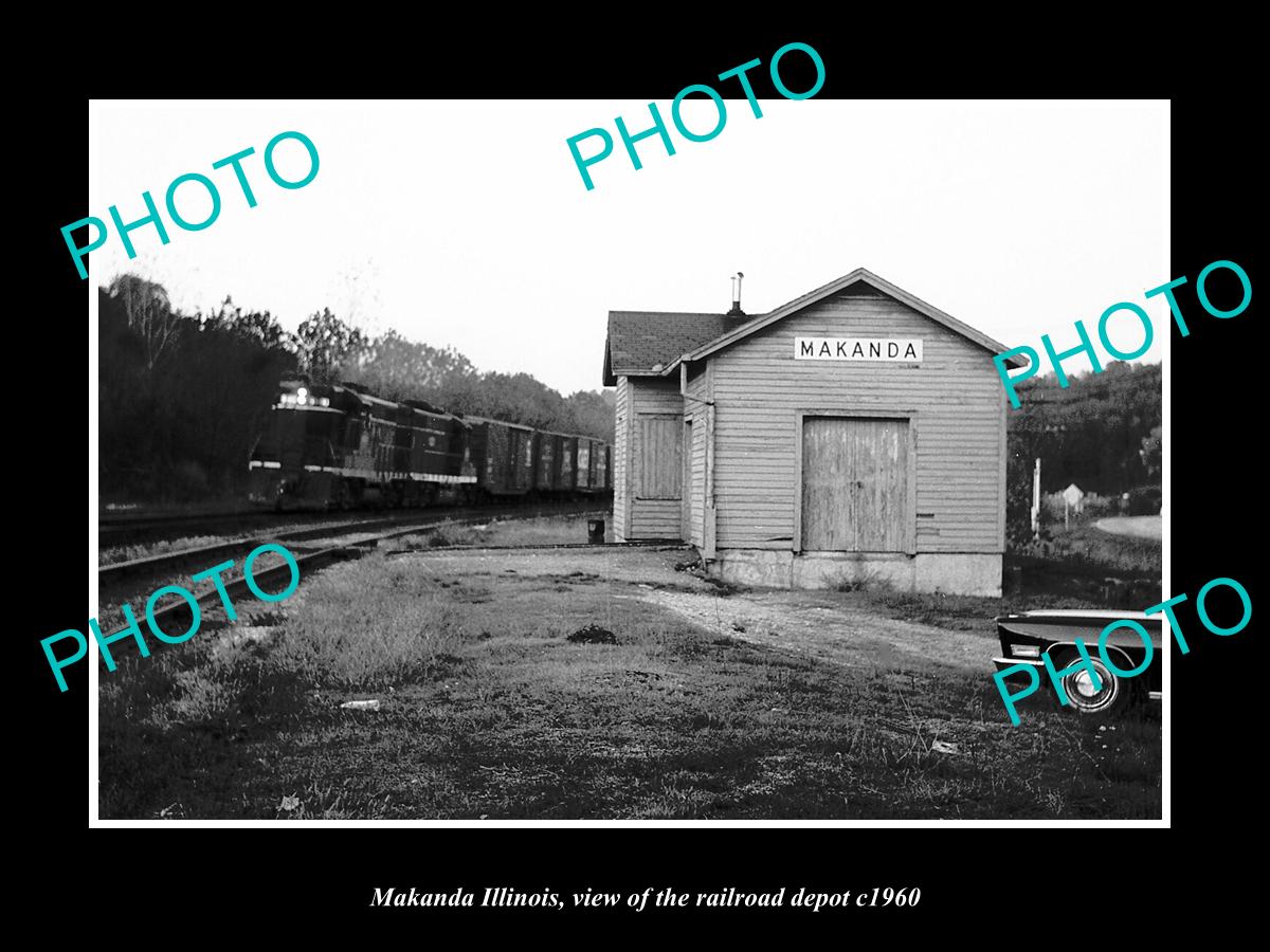 OLD LARGE HISTORIC PHOTO MAKANDA ILLINOIS, THE RAILROAD STATION DEPOT c1960