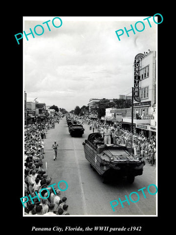 OLD LARGE HISTORIC PHOTO PANAMA CITY FLORIDA, THE WWI MILITARY PARADE c1942