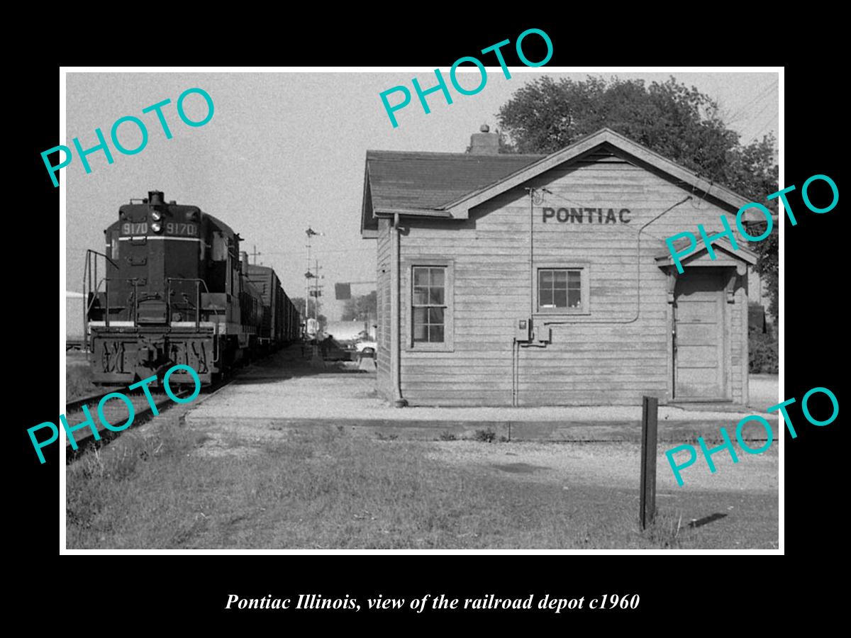 OLD LARGE HISTORIC PHOTO PONTIAC ILLINOIS, THE RAILROAD STATION DEPOT c1960