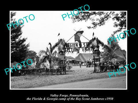 OLD LARGE HISTORIC PHOTO VALLEY FORGE PA, FLORIDA & GEORGIA BOY SCOUT CAMP c1950