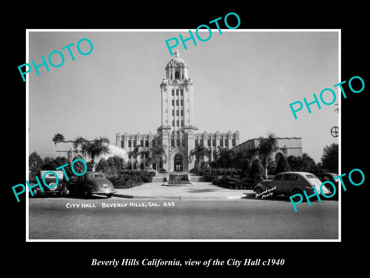 OLD LARGE HISTORIC PHOTO BEVERLY HILLS CALIFORNIA, VIEW OF CITY HALL c1940