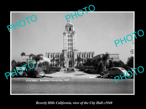 OLD LARGE HISTORIC PHOTO BEVERLY HILLS CALIFORNIA, VIEW OF CITY HALL c1940