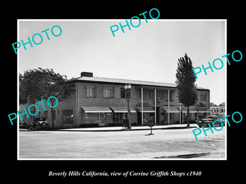 OLD LARGE HISTORIC PHOTO BEVERLY HILLS CALIFORNIA, CORRINE GRIFFITH SHOPS c1940