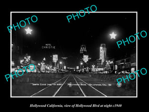 OLD LARGE HISTORIC PHOTO HOLLYWOOD CALIFORNIA, VIEW OF HOLLYWOOD BOULEVADE c1940