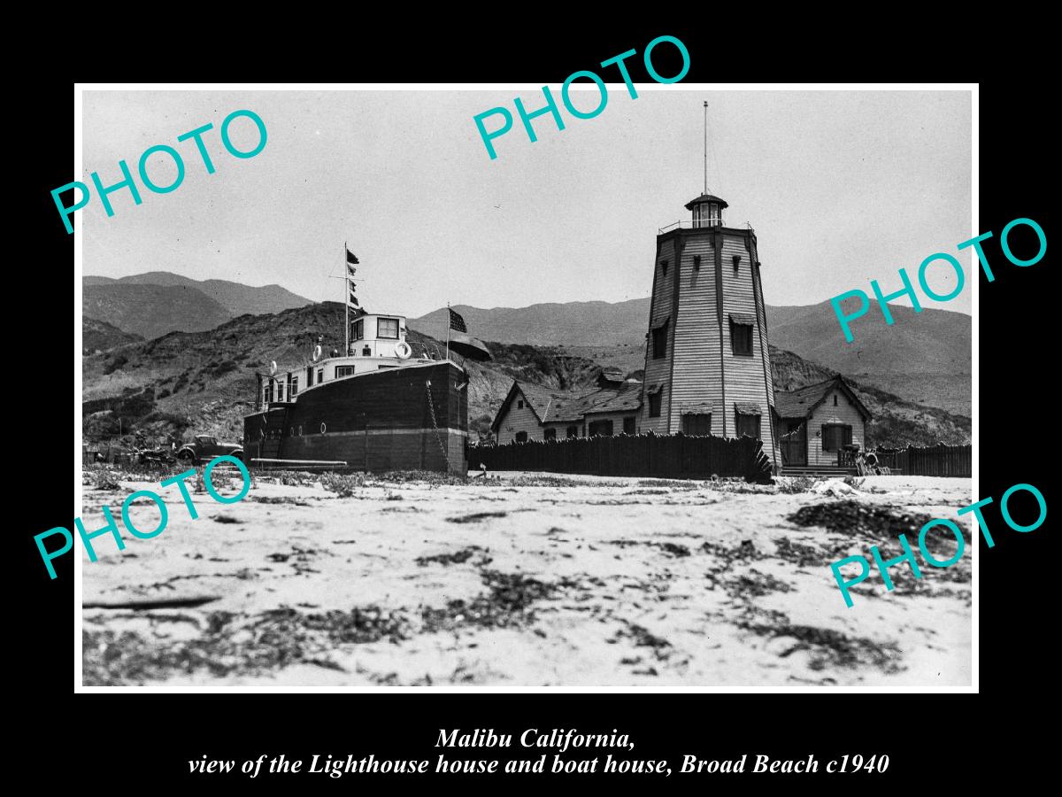 OLD LARGE HISTORIC PHOTO MALIBU CALIFORNIA, THE BROAD BEACH LIGHTHOUSE c1940