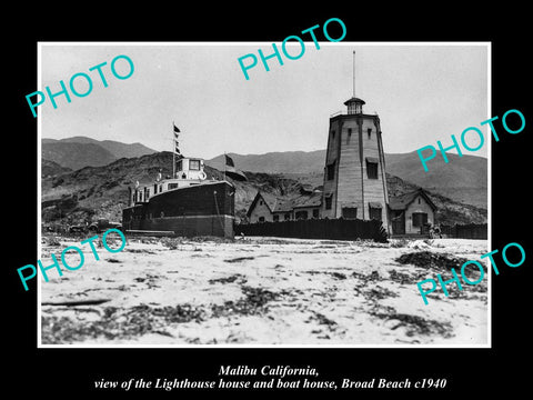 OLD LARGE HISTORIC PHOTO MALIBU CALIFORNIA, THE BROAD BEACH LIGHTHOUSE c1940