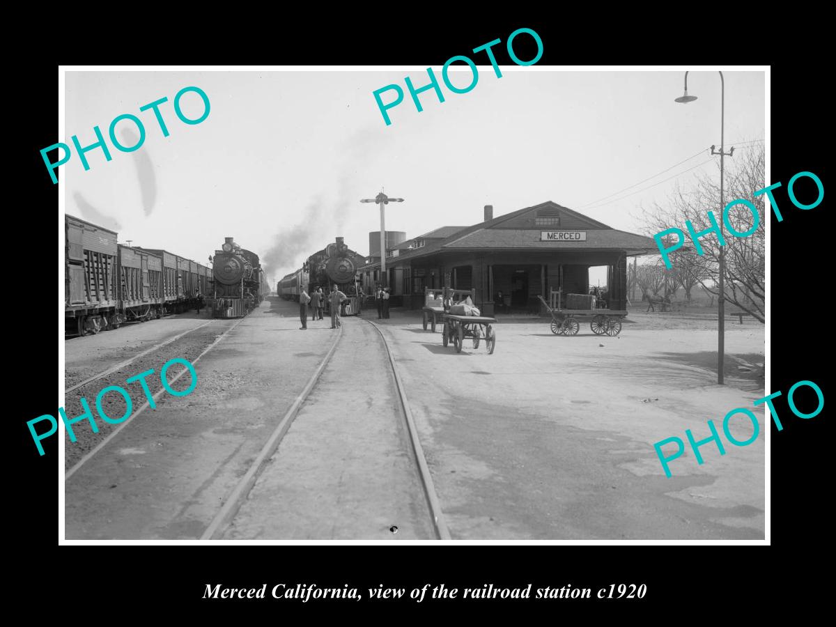 OLD LARGE HISTORIC PHOTO MECRED CALIFORNIA, THE RAILWAY STATION c1920