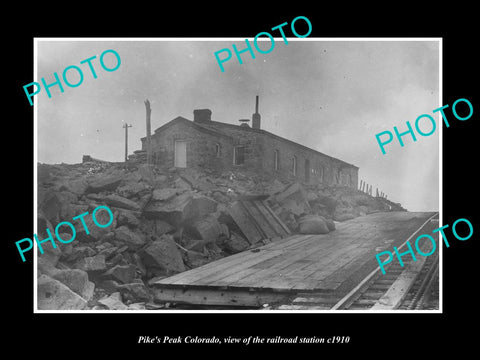 OLD LARGE HISTORIC PHOTO PIKES PEAK COLORADO, THE RAILROAD STATION c1910