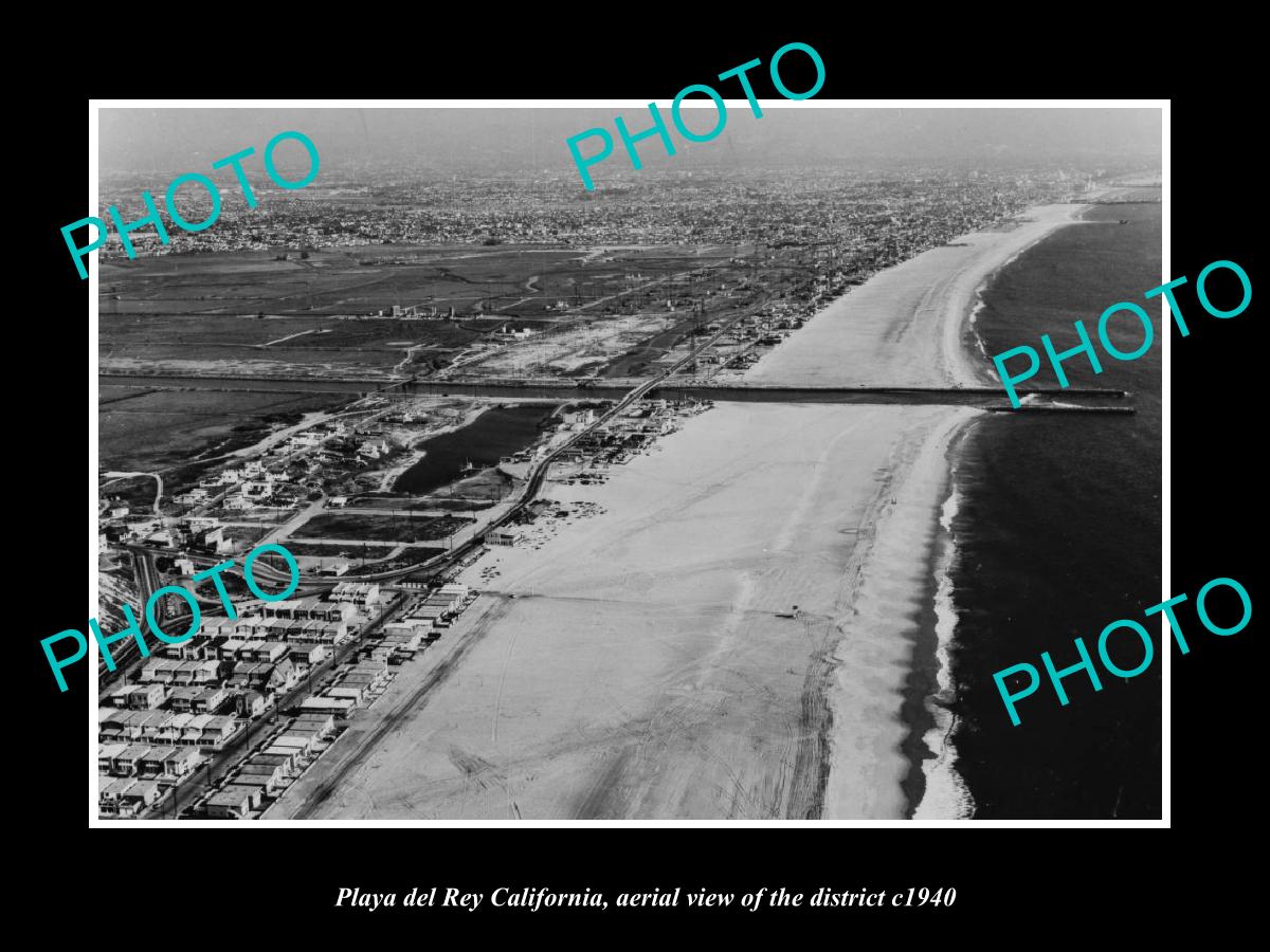 OLD LARGE HISTORIC PHOTO PLAYA DEL REY CALIFORNIA, AERIAL VIEW OF DISTRICT c1940