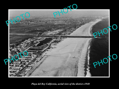 OLD LARGE HISTORIC PHOTO PLAYA DEL REY CALIFORNIA, AERIAL VIEW OF DISTRICT c1940