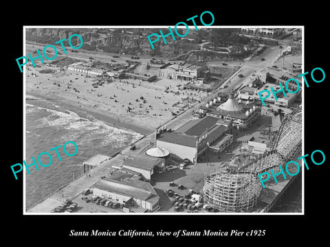 OLD LARGE HISTORIC PHOTO SANTA MONICA CALIFORNIA, AERIAL VIEW OF PIER c1925 1