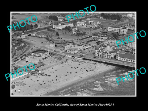 OLD LARGE HISTORIC PHOTO SANTA MONICA CALIFORNIA, AERIAL VIEW OF PIER c1925 2