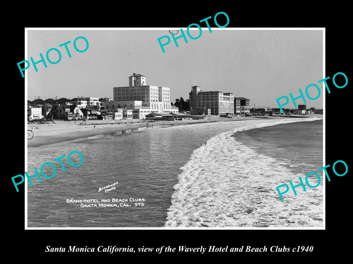 OLD LARGE HISTORIC PHOTO SANTA MONICA CALIFORNIA, THE WAVERLY HOTEL c1940