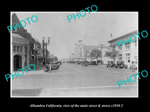 OLD LARGE HISTORIC PHOTO ALHAMBRA CALIFORNIA, VIEW OF MAIN ST & STORES c1930 3