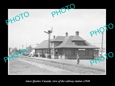 OLD LARGE HISTORIC PHOTO AMOS QUEBEC CANADA, THE RAILWAY STATION c1940