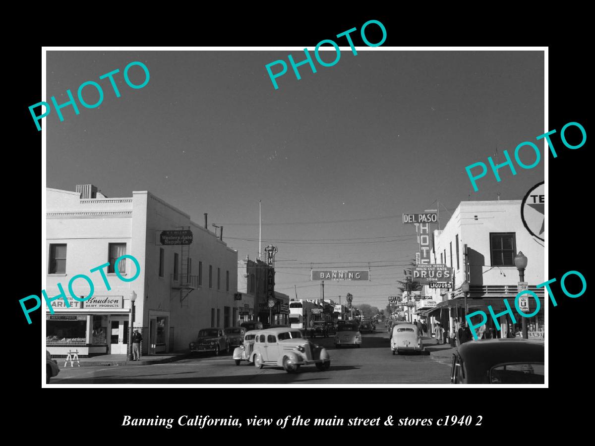 OLD LARGE HISTORIC PHOTO BANNING CALIFORNIA, VIEW OF MAIN ST & STORES c1940 3