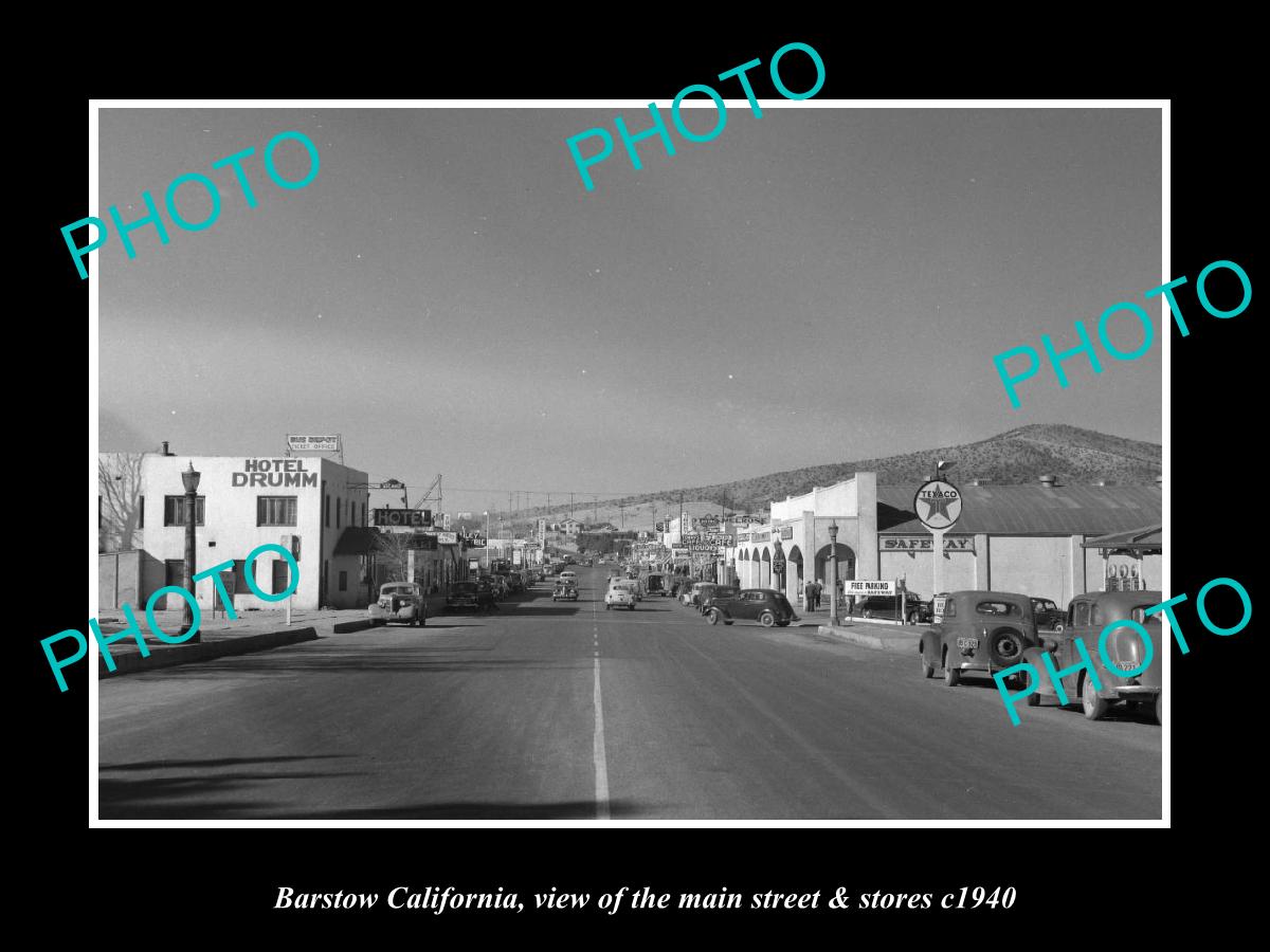 OLD LARGE HISTORIC PHOTO BARSTOW CALIFORNIA, VIEW OF MAIN ST & STORES c1940 1