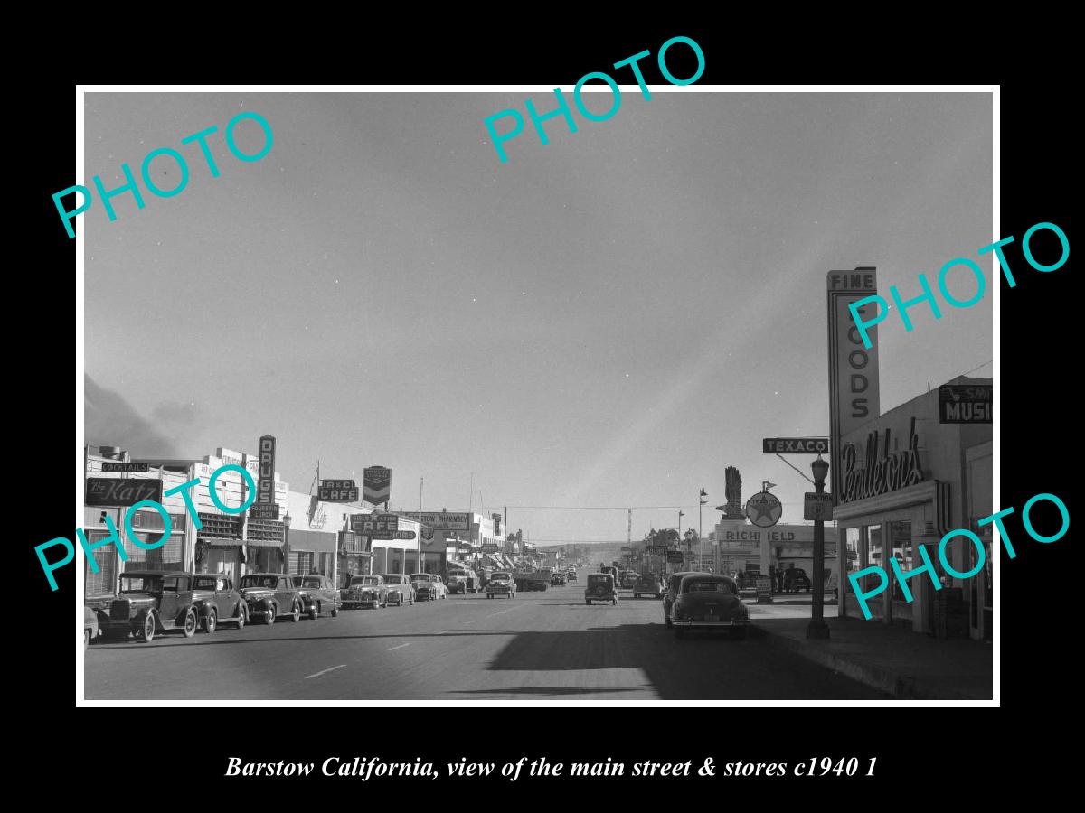 OLD LARGE HISTORIC PHOTO BARSTOW CALIFORNIA, VIEW OF MAIN ST & STORES c1940 2