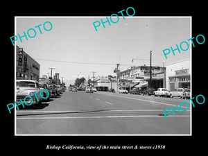 OLD LARGE HISTORIC PHOTO BISHOP CALIFORNIA, VIEW OF MAIN ST & STORES c1950