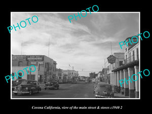 OLD LARGE HISTORIC PHOTO CORONA CALIFORNIA, VIEW OF MAIN ST & STORES c1940 2