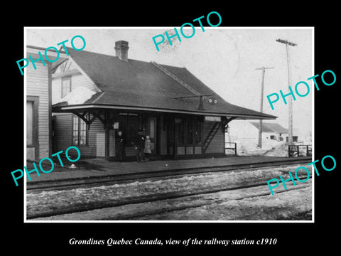 OLD LARGE HISTORIC PHOTO GRONDINES QUEBEC CANADA, THE RAILWAY STATION c1910