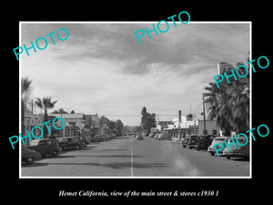 OLD LARGE HISTORIC PHOTO HEMET CALIFORNIA, VIEW OF MAIN ST & STORES c1930