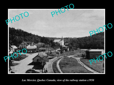 OLD LARGE HISTORIC PHOTO LAC MERCIER QUEBEC CANADA, THE RAILWAY STATION c1950