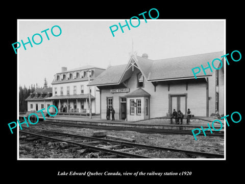 OLD LARGE HISTORIC PHOTO LAKE EDWARD QUEBEC CANADA, THE RAILWAY STATION c1920