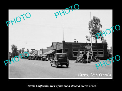 OLD LARGE HISTORIC PHOTO PERRIS CALIFORNIA, THE MAIN STREET & STORES c1930