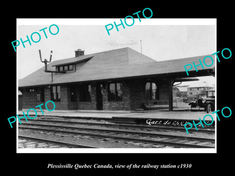 OLD LARGE HISTORIC PHOTO PLESSISVILLE QUEBEC CANADA, THE RAILWAY STATION c1930