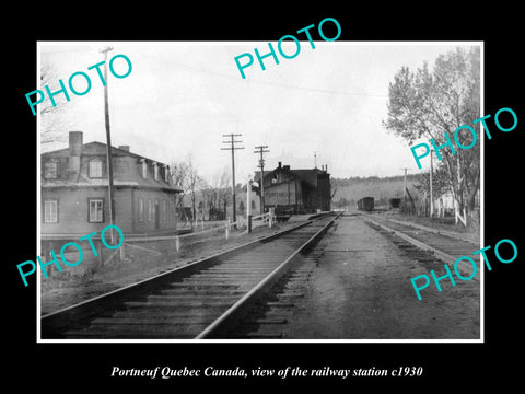 OLD LARGE HISTORIC PHOTO PORTNEUF QUEBEC CANADA, THE RAILWAY STATION c1930