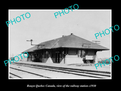 OLD LARGE HISTORIC PHOTO ROUYN QUEBEC CANADA, THE RAILWAY STATION c1930