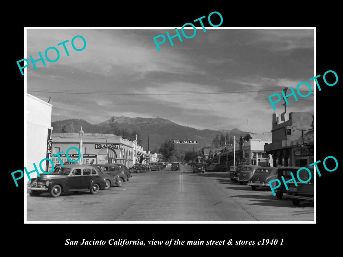 OLD LARGE HISTORIC PHOTO SAN JACINTO CALIFORNIA, THE MAIN STREET & STORES c1940