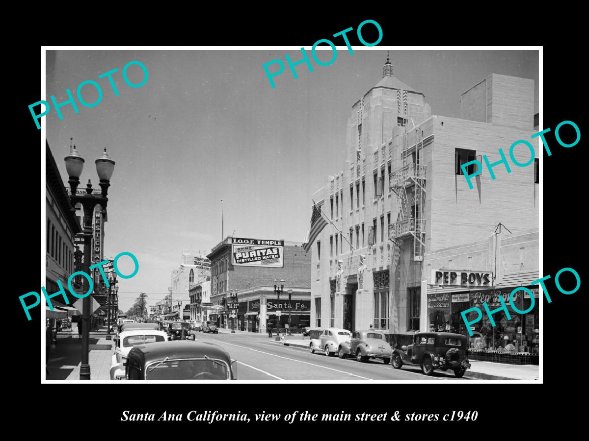 OLD LARGE HISTORIC PHOTO SANTA ANA CALIFORNIA, THE MAIN STREET & STORES c1940 1