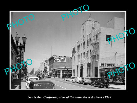 OLD LARGE HISTORIC PHOTO SANTA ANA CALIFORNIA, THE MAIN STREET & STORES c1940 1