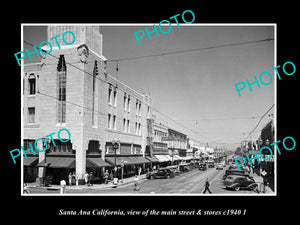 OLD LARGE HISTORIC PHOTO SANTA ANA CALIFORNIA, THE MAIN STREET & STORES c1940 2